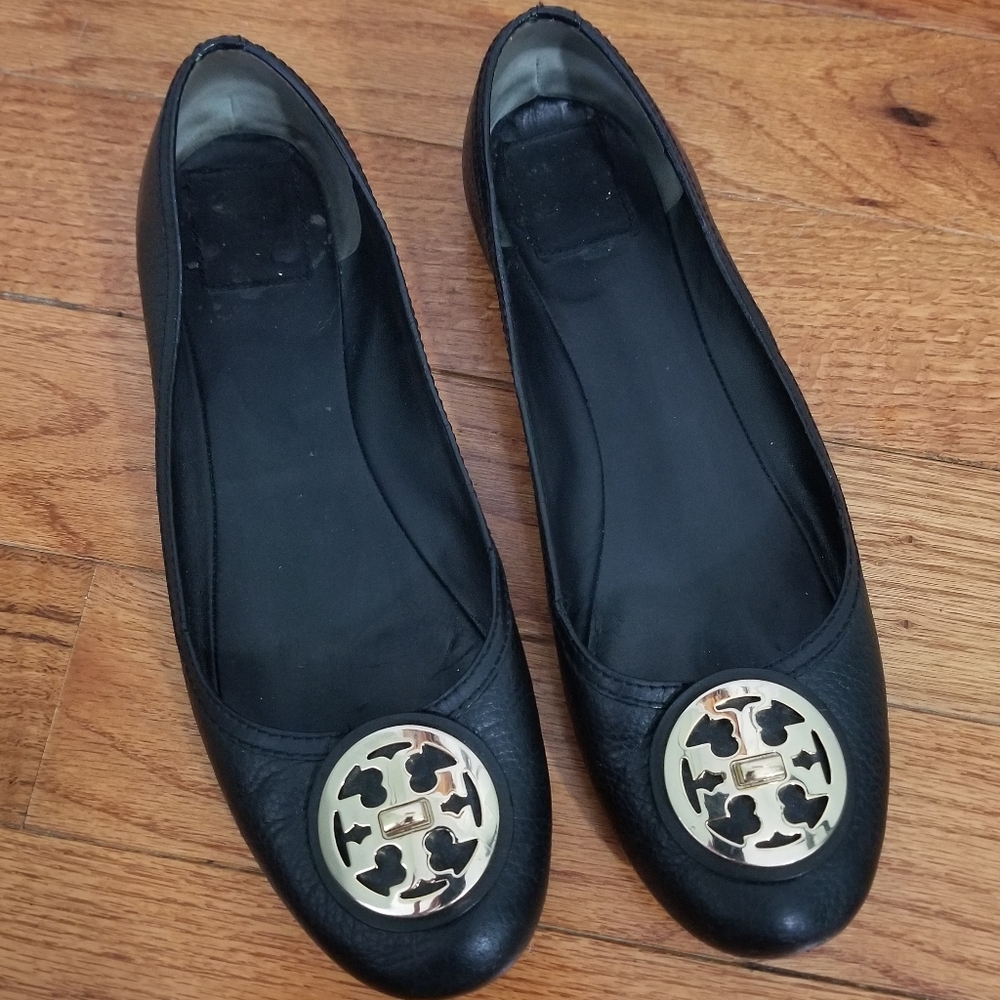 Tory Burch Black Leather Reva Flats Size 11